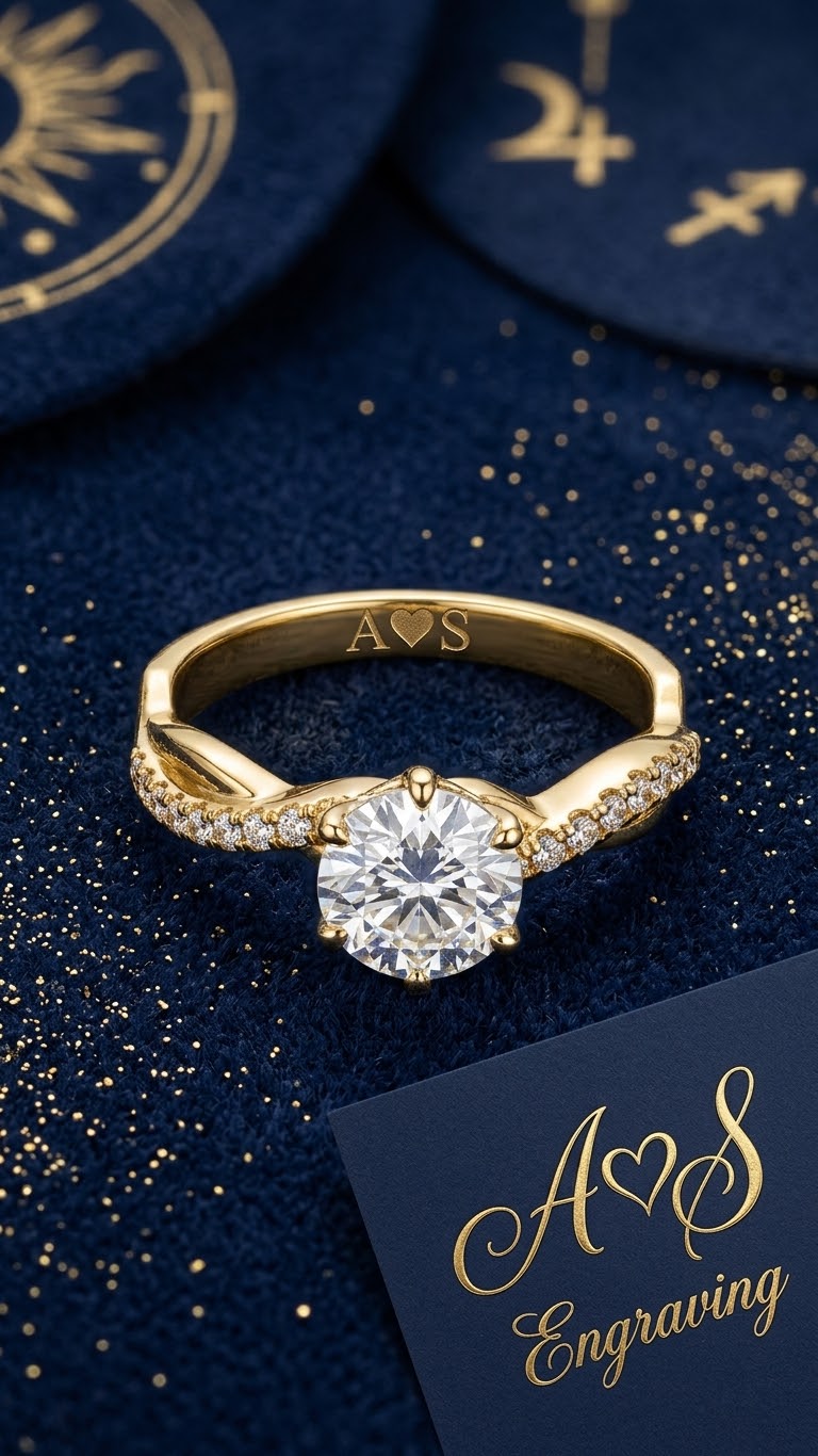 Engraved initials finished on a 21K gold ring